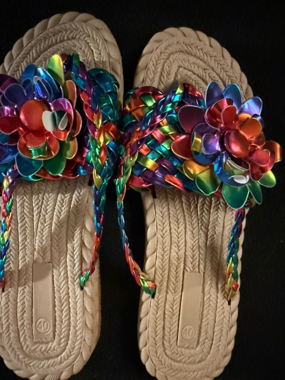 Colorful Braided Flower Slide Sandals - Women